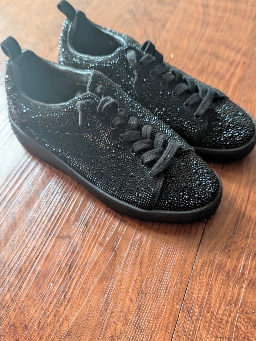 Women's Black Crystal Embellished Athletic Sneakers